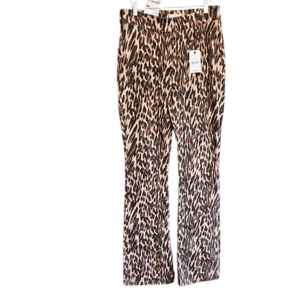 NWT Forever 21 Leopard Print Bootcut High Rise Jeans stretch split leg slim fit - Picture 5 of 16